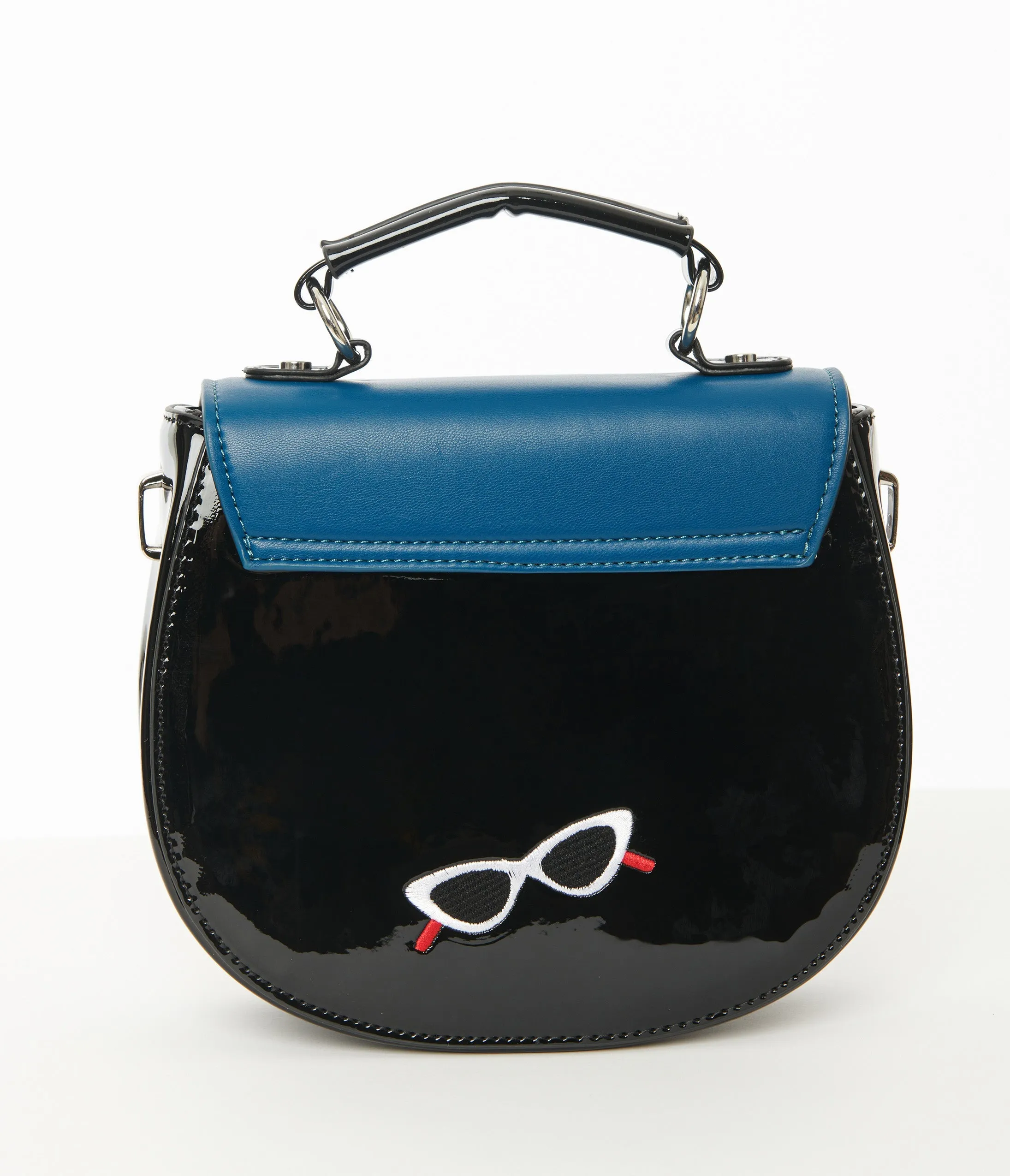 Navy & Black Patent Leatherette Portofino Handbag