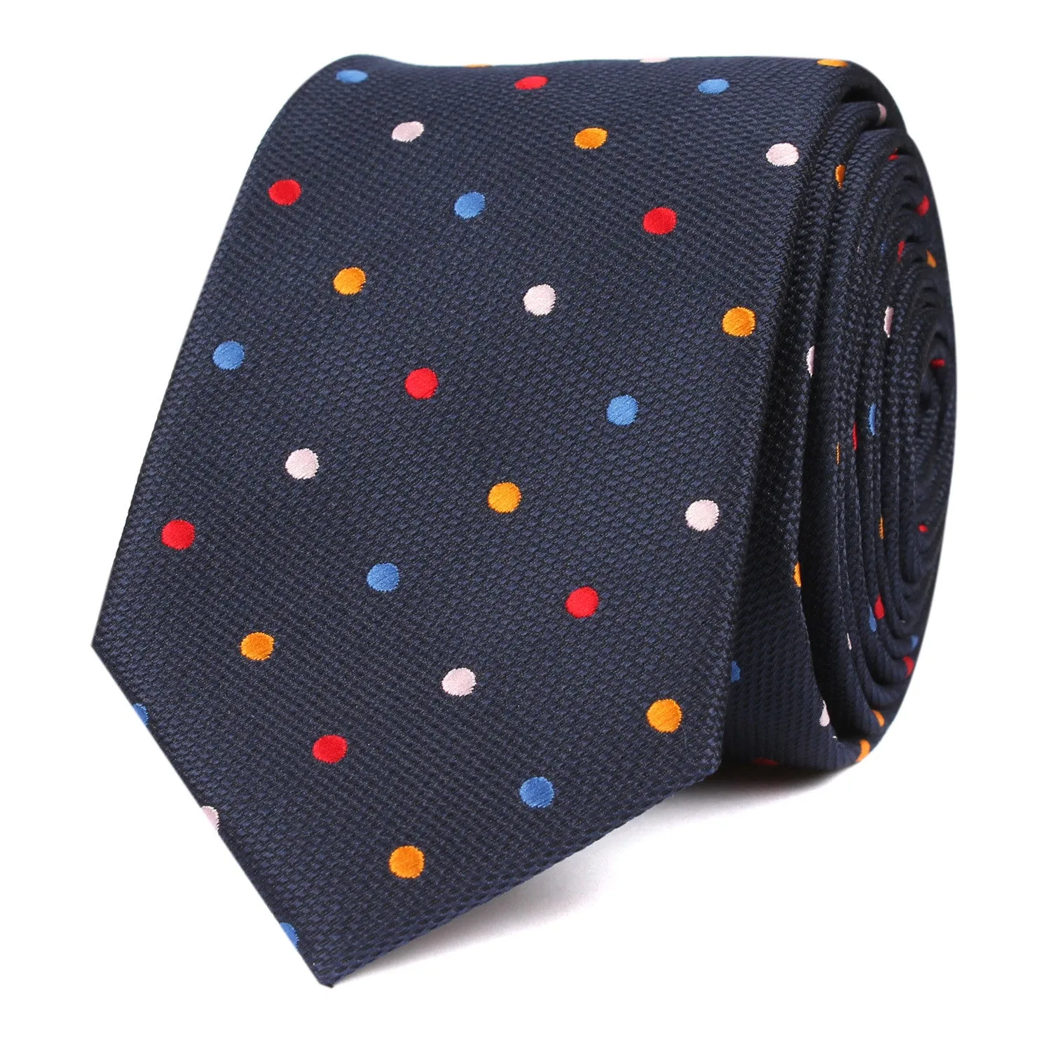 Navy Blue with Confetti Polka Dots Skinny Tie