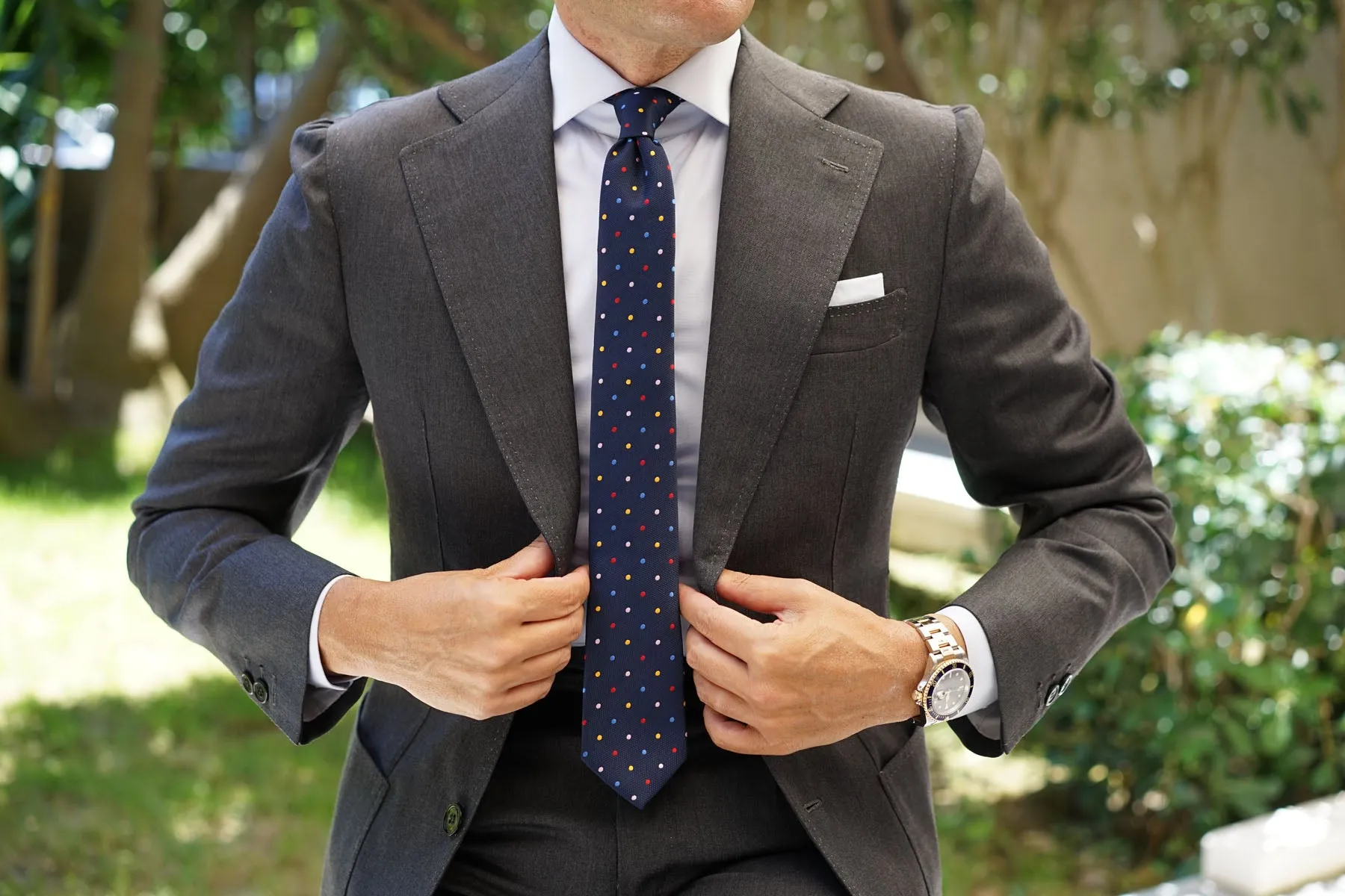 Navy Blue with Confetti Polka Dots Skinny Tie