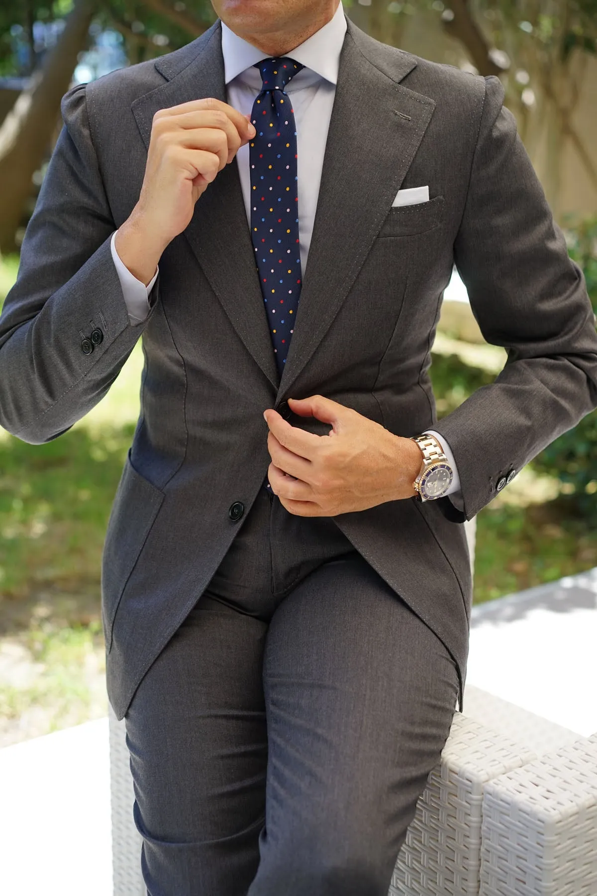 Navy Blue with Confetti Polka Dots Skinny Tie