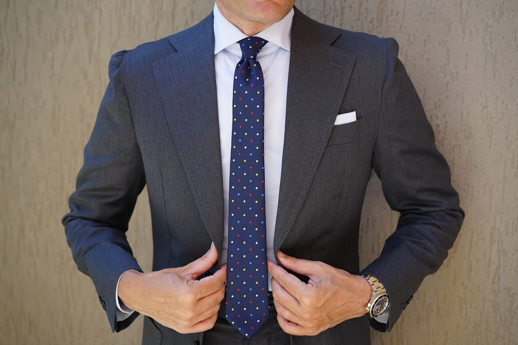 Navy Blue with Confetti Polka Dots Skinny Tie