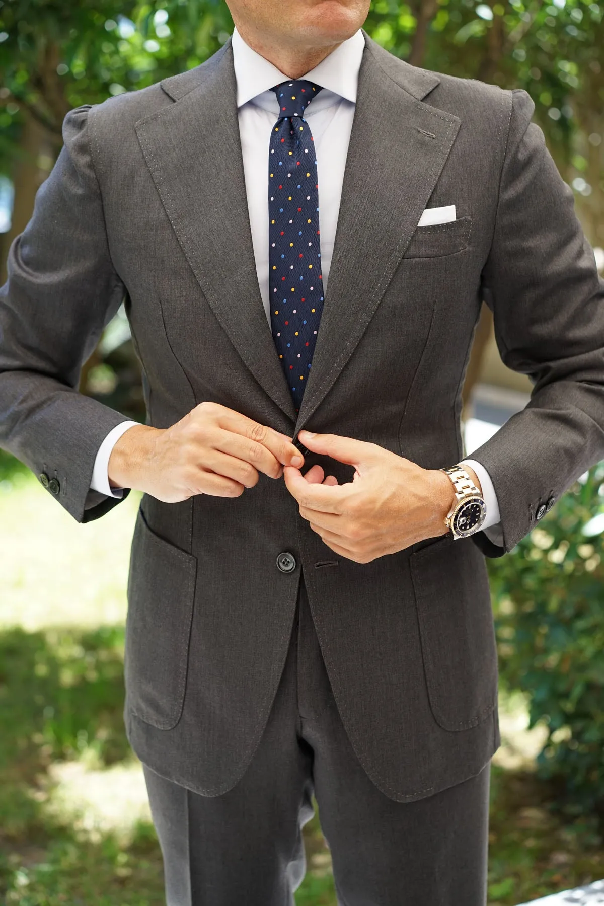 Navy Blue with Confetti Polka Dots Skinny Tie