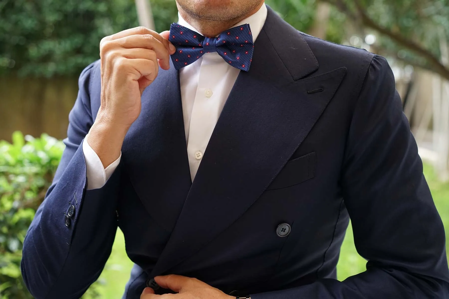 Navy Blue with Red Pattern - Bow Tie