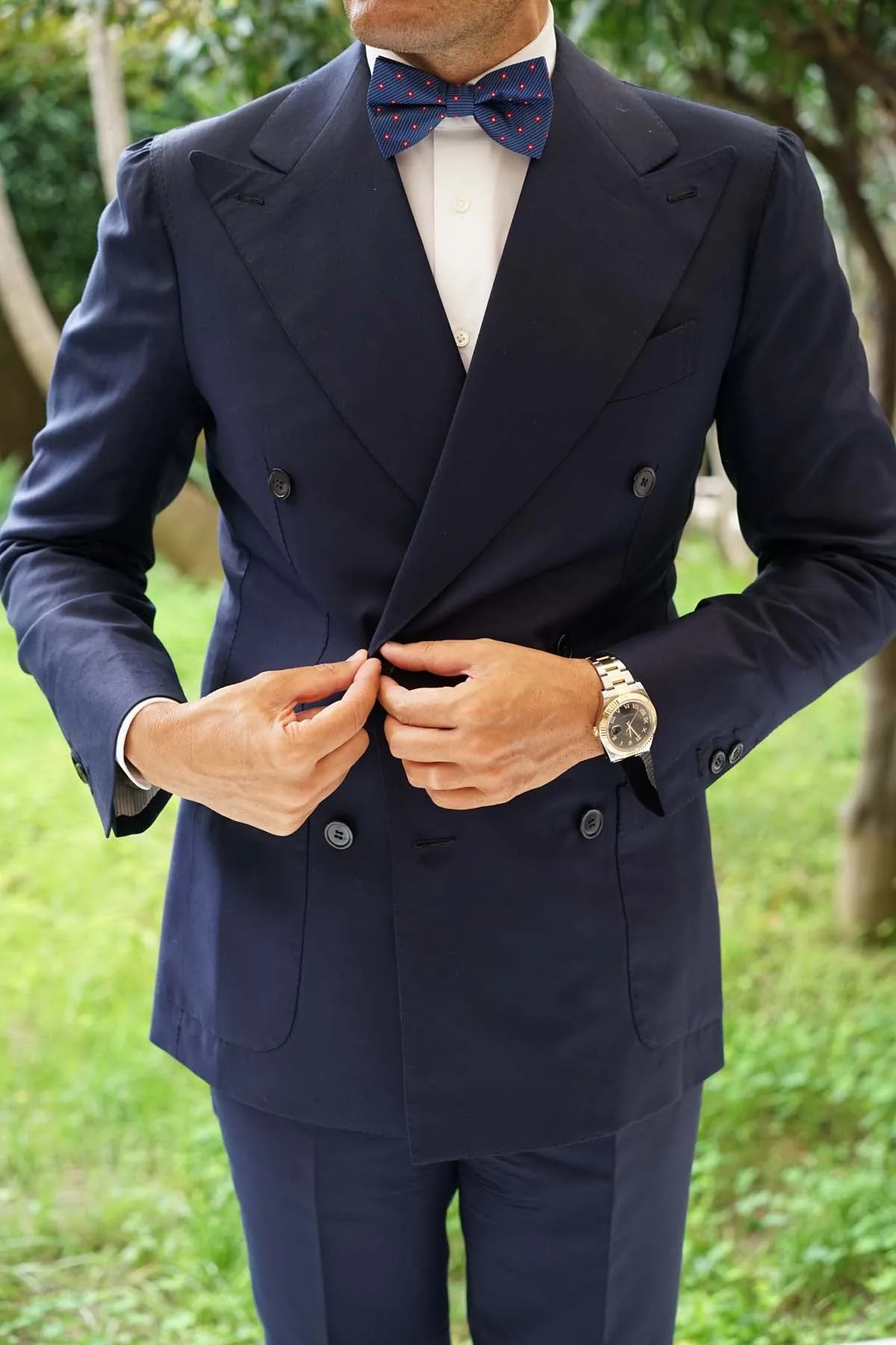 Navy Blue with Red Pattern - Bow Tie