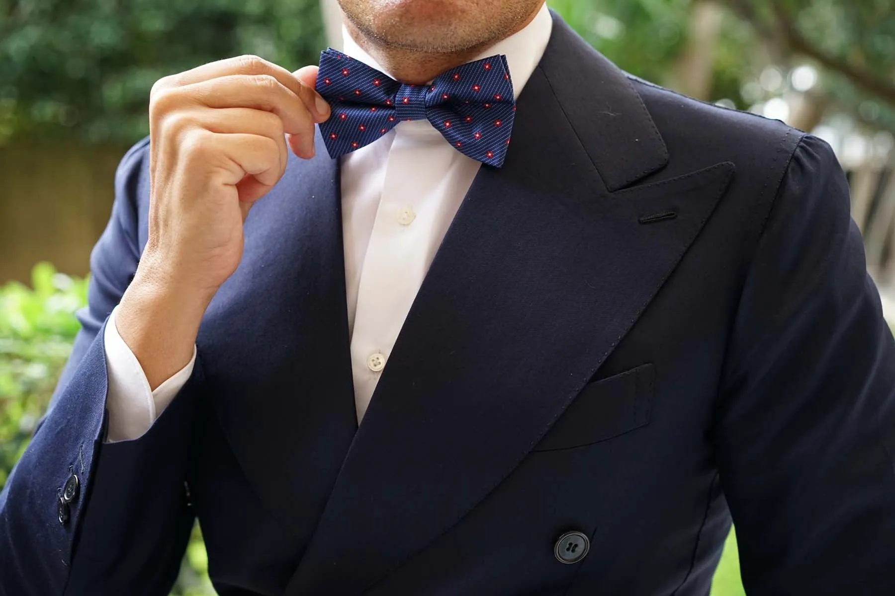 Navy Blue with Red Pattern - Bow Tie