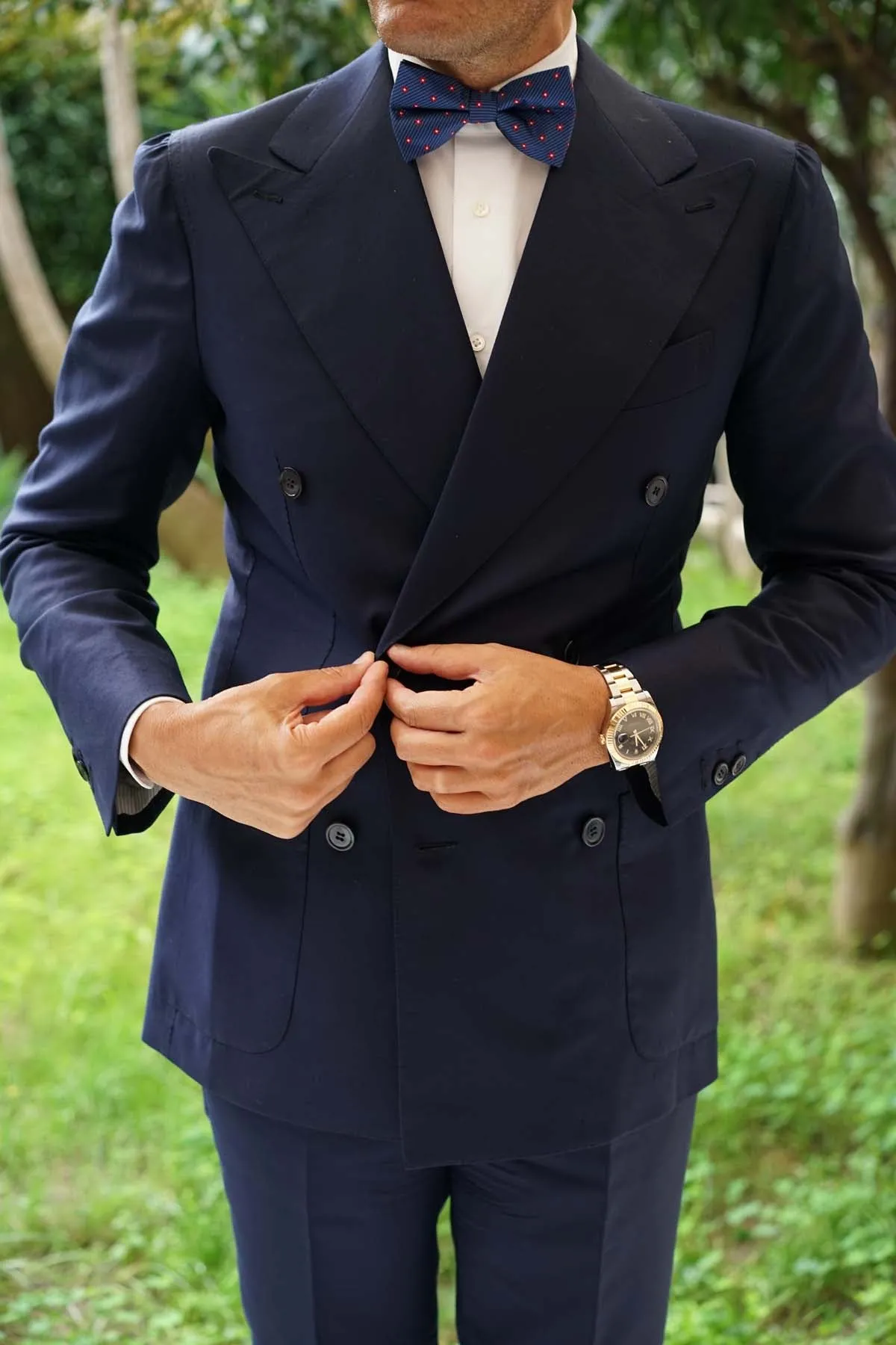 Navy Blue with Red Pattern - Bow Tie