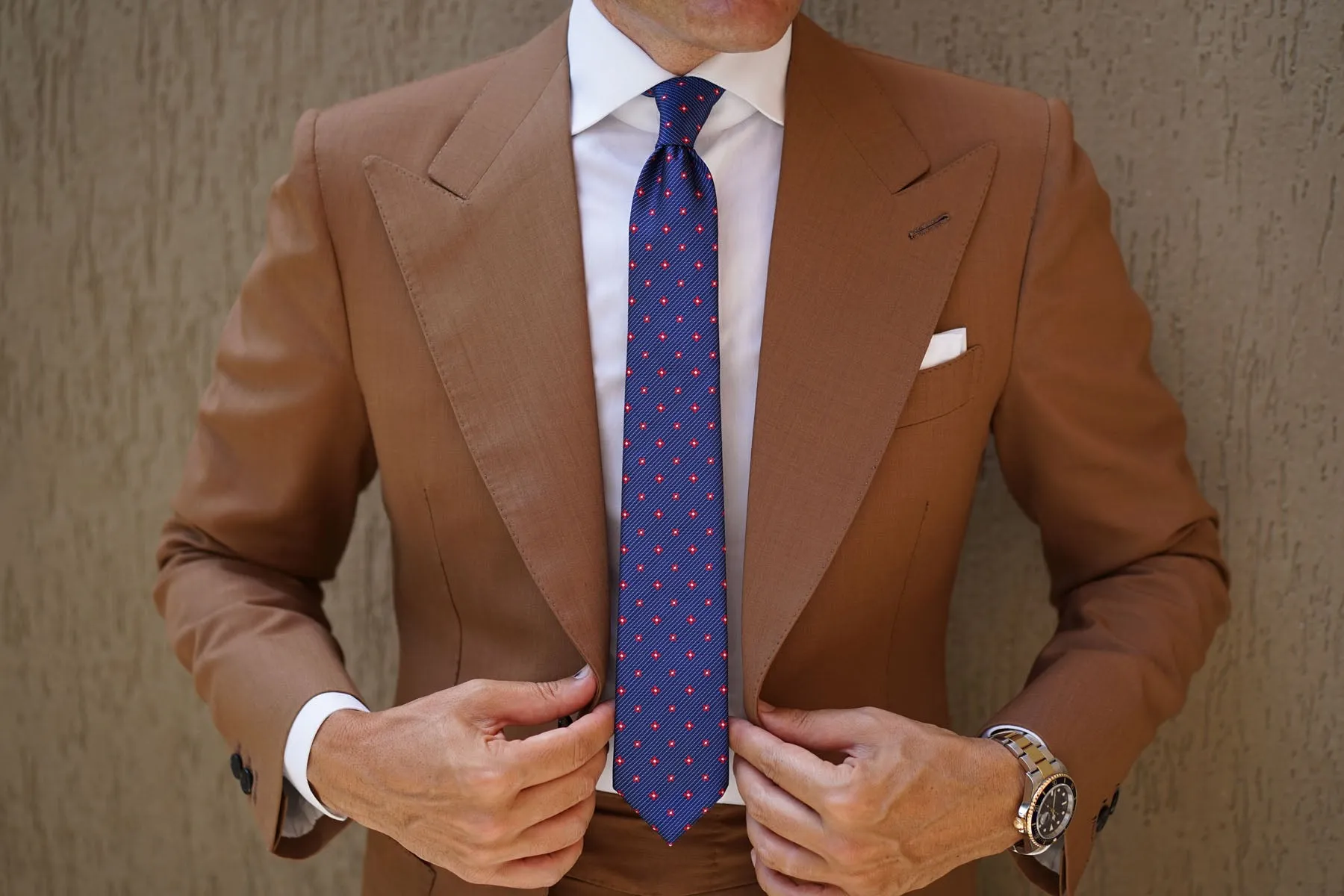 Navy Blue with Red Pattern Skinny Tie