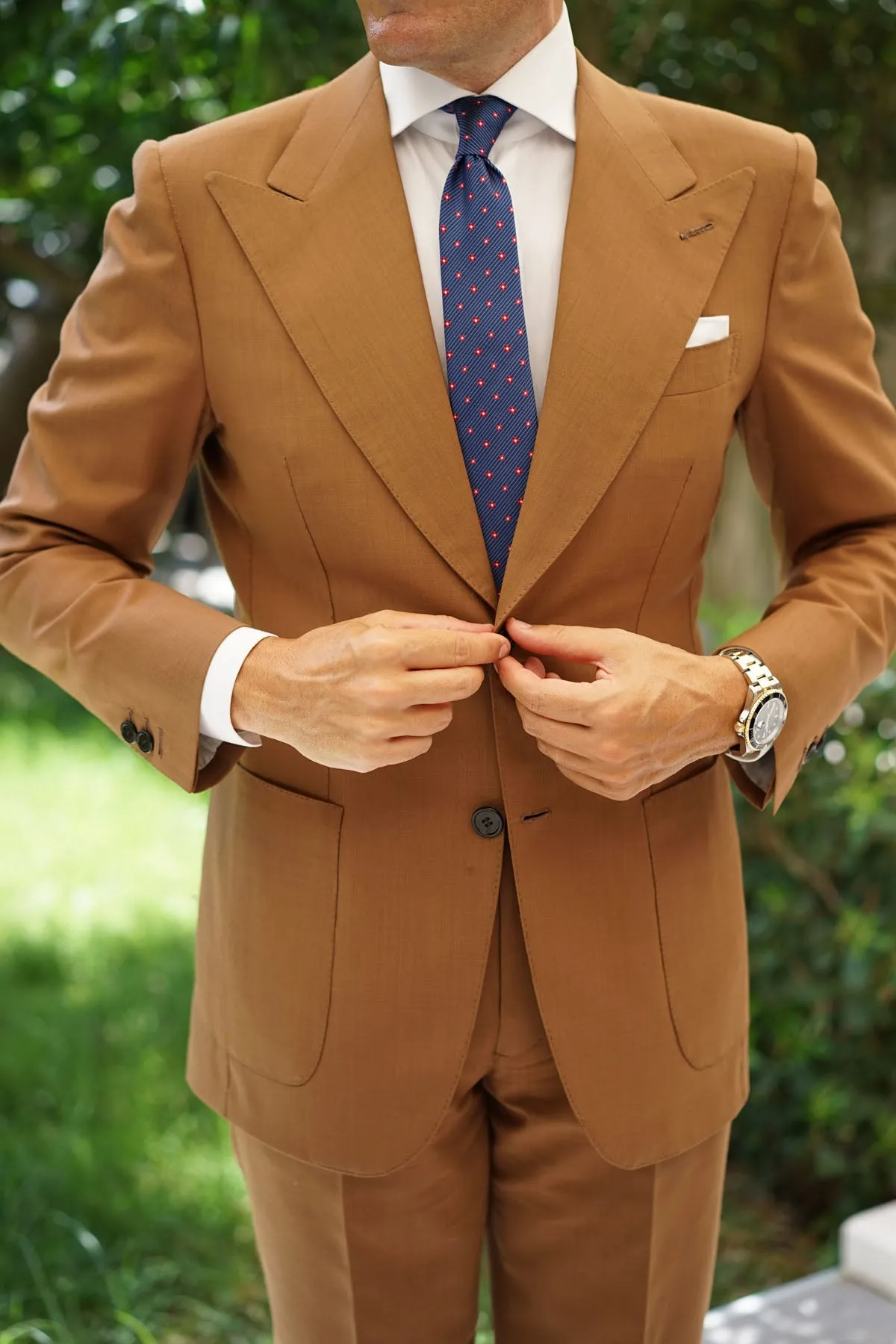 Navy Blue with Red Pattern Skinny Tie