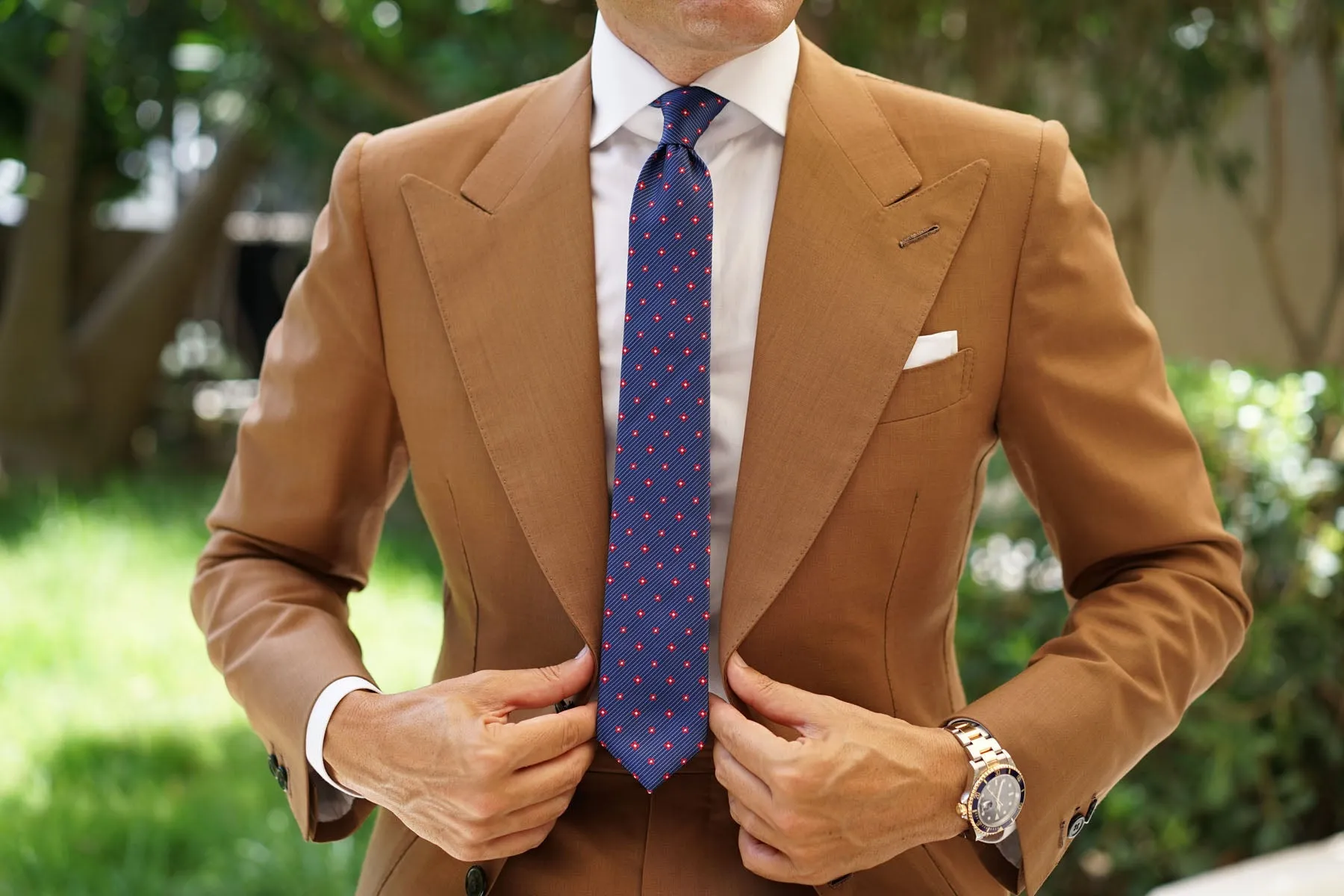 Navy Blue with Red Pattern Skinny Tie