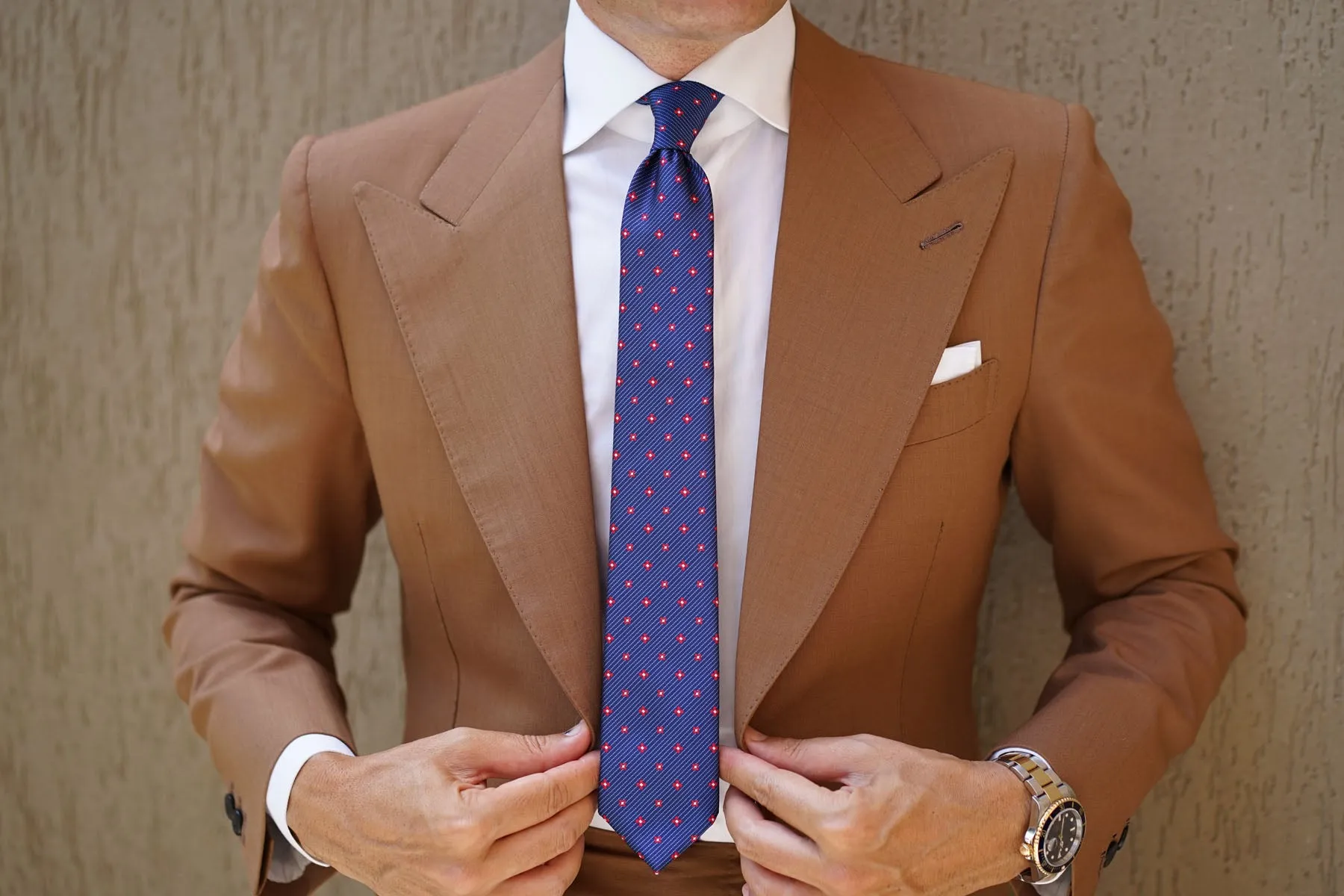 Navy Blue with Red Pattern Skinny Tie