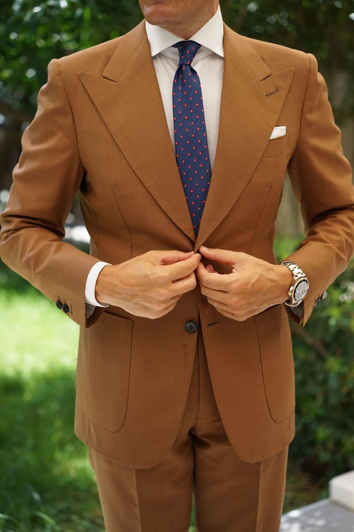 Navy Blue with Red Pattern Skinny Tie