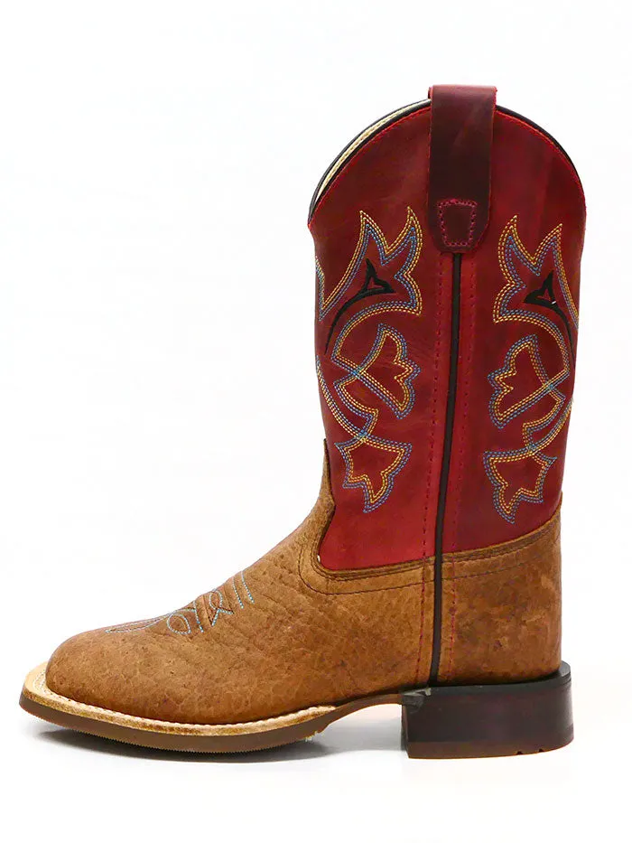 Old West BSC1912 BSY1912 Kids Square Toe Western Boot Rust Red