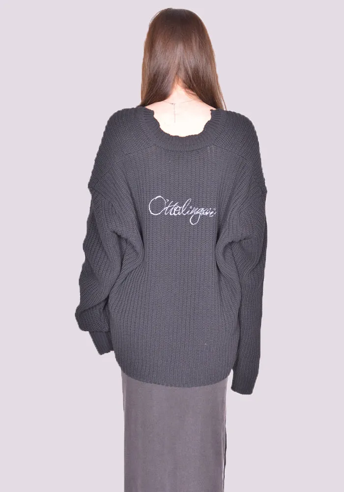 OTTOLINGER 0706203 OPEN COLLAR SKULL KNIT SWEATER BLACK