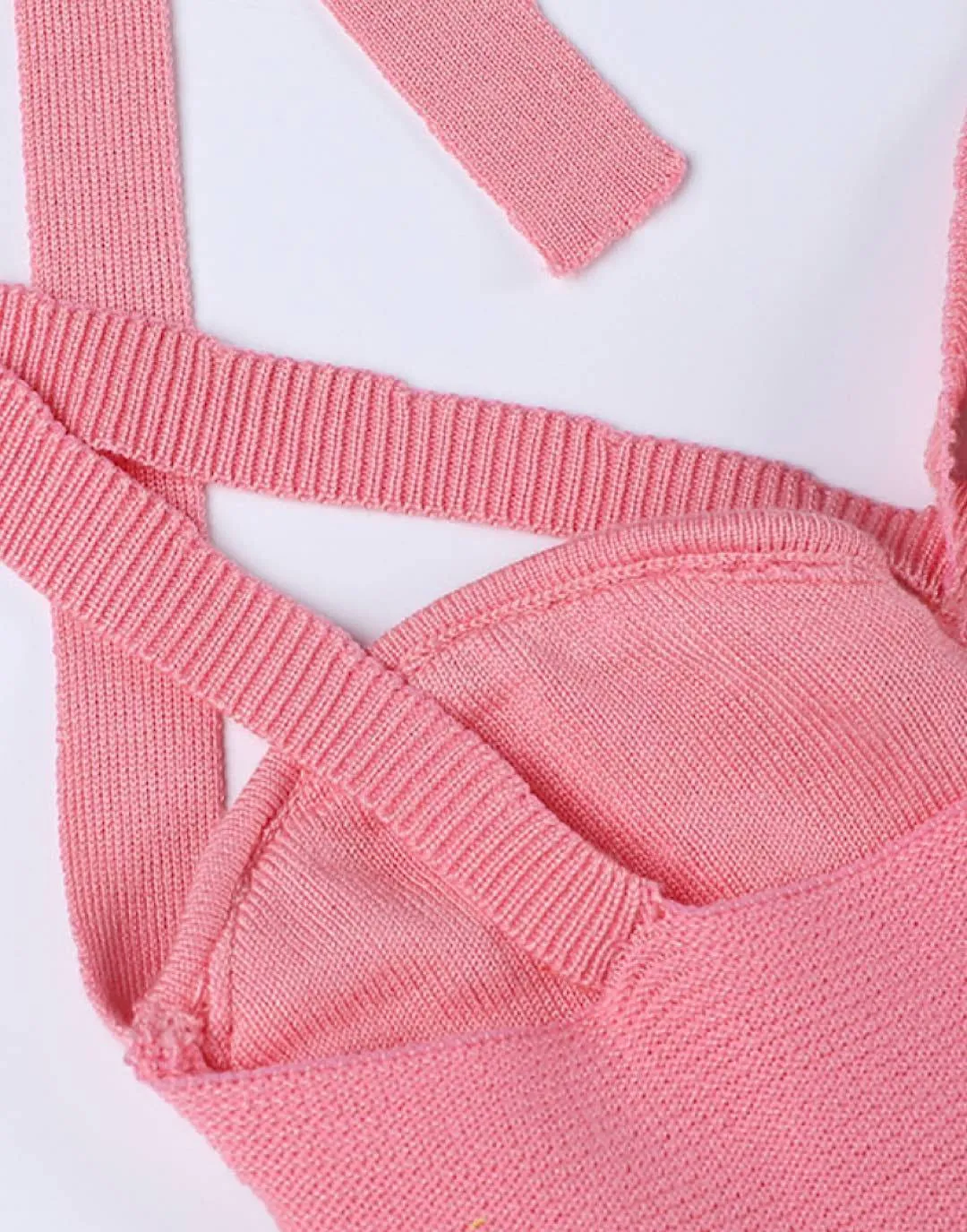 Pink Strappy Crop Knit Top