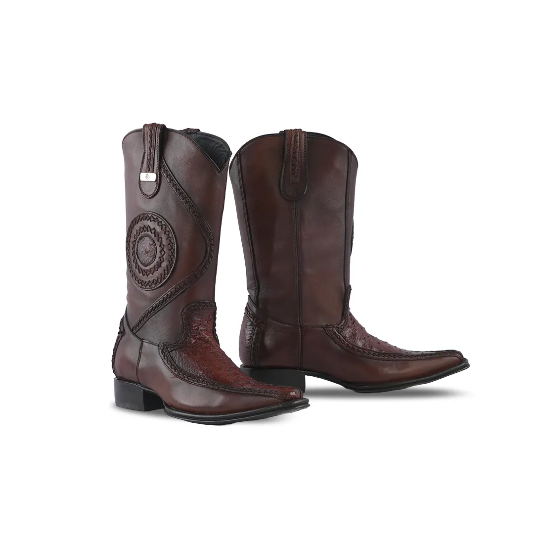 Platino Texas Country Exotic Boot Ostrich Miel Floreta