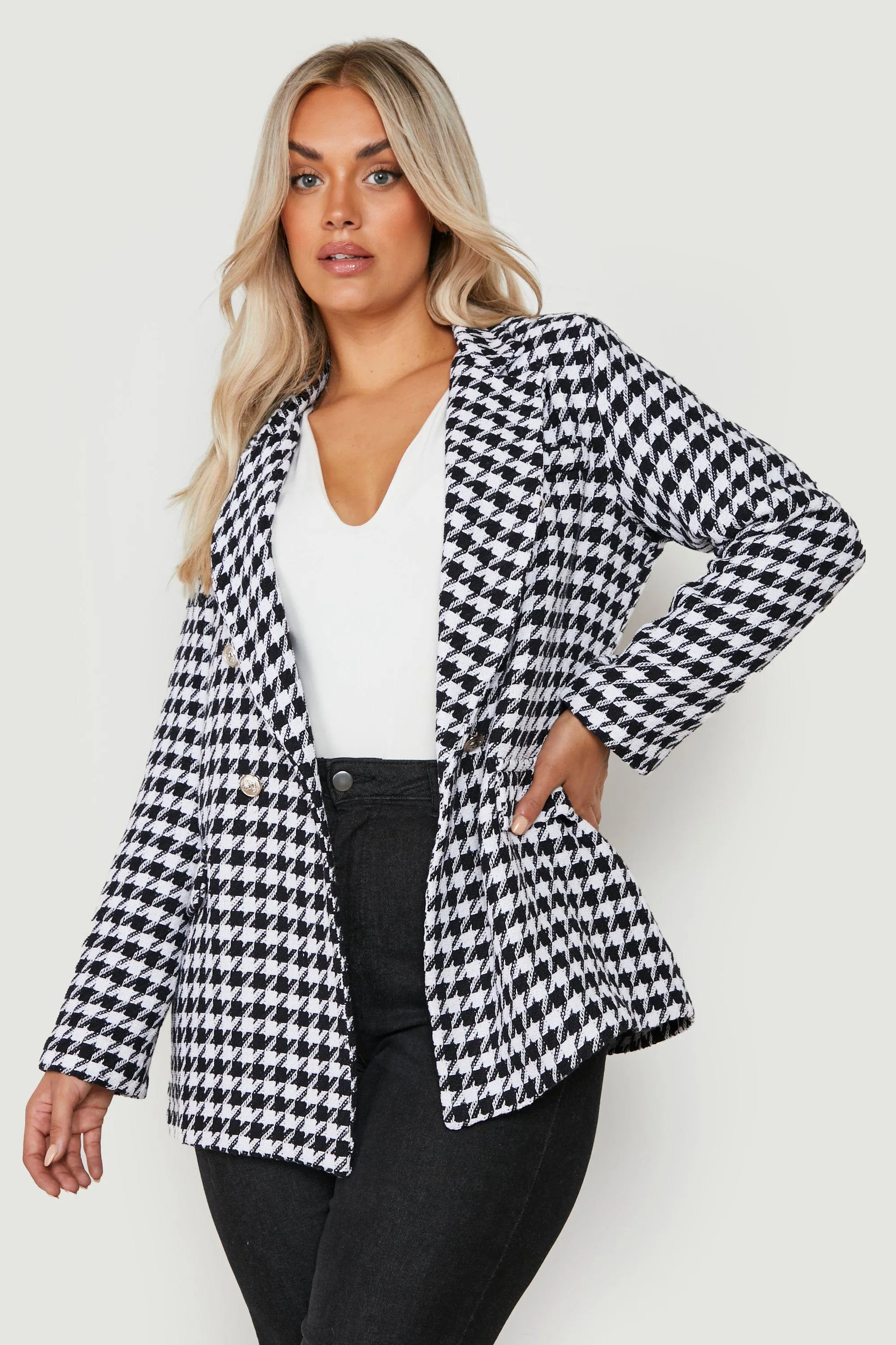 Plus Dogtooth Boucle Blazer