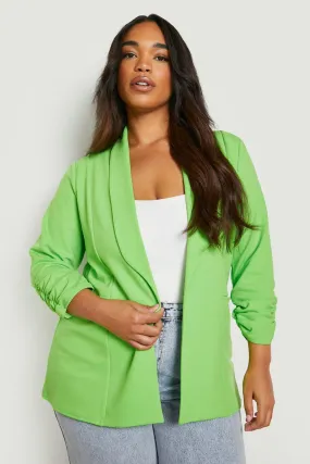 Plus Lapel Detail Ruched Sleeve Blazer