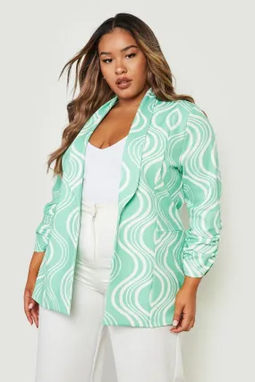 Plus Marble Ruched Sleeve Blazer