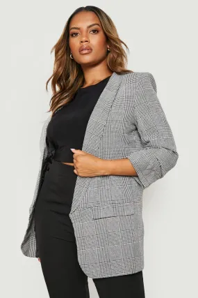 Plus Ruched Dogtooth Flannel Blazer