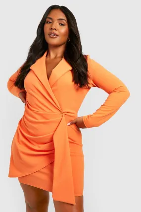 Plus Ruched Side Wrap Blazer Dress