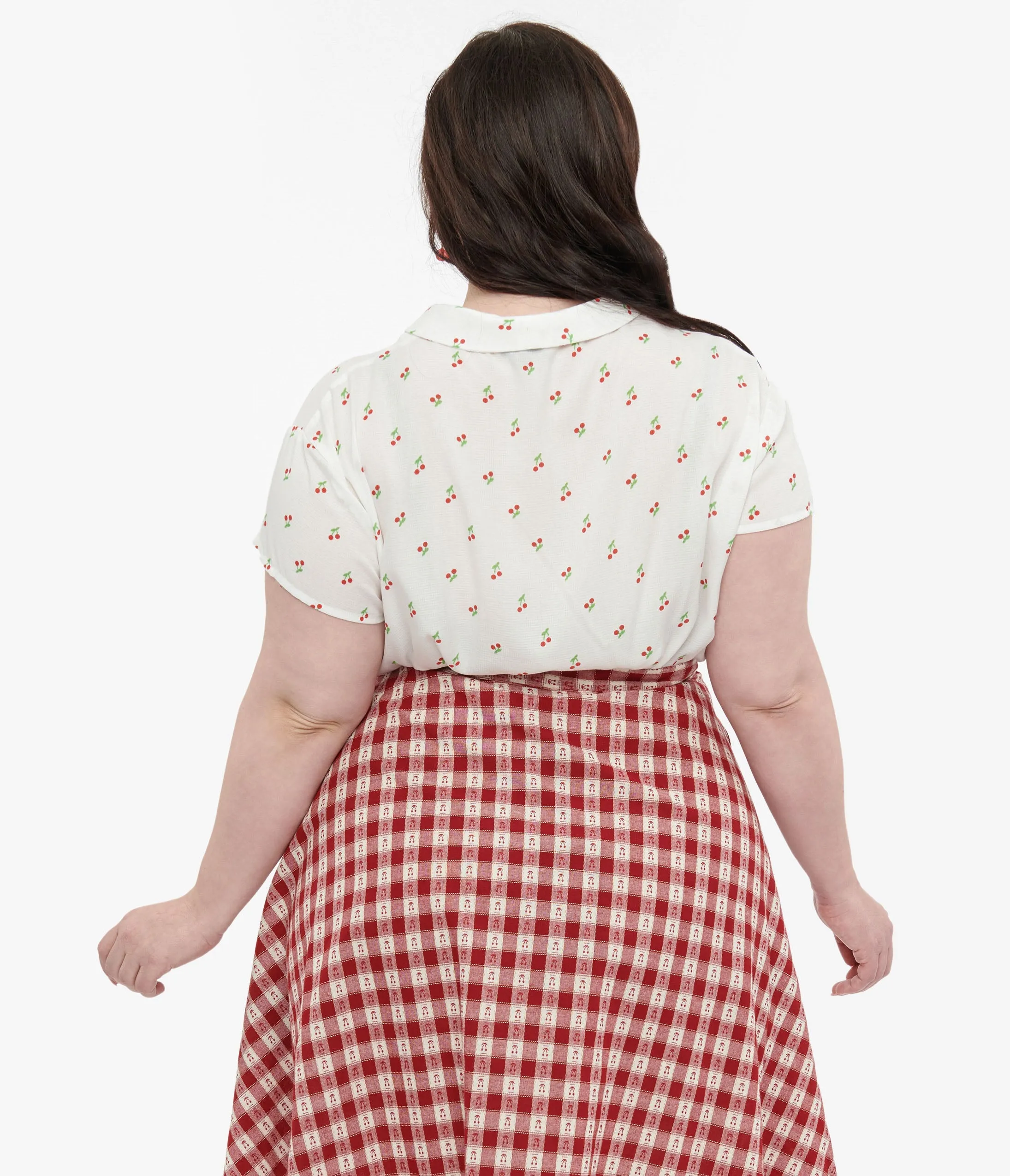 Plus Size 1950s White Cherry Print Blouse