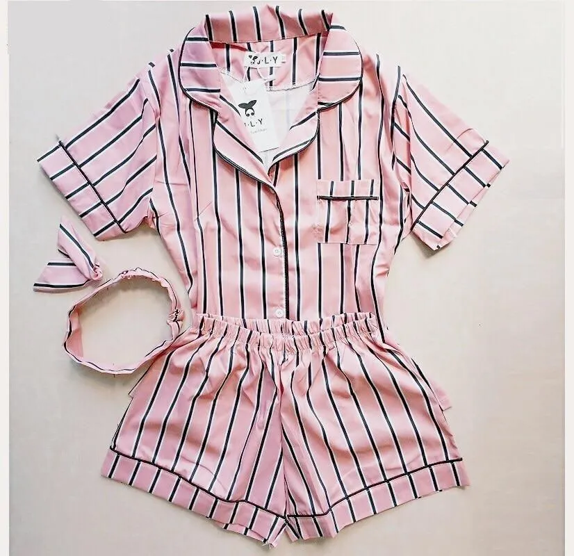 Plus Size Summer Women's Turn-down Collar 2 pcs Shirt Short Pajamas Set