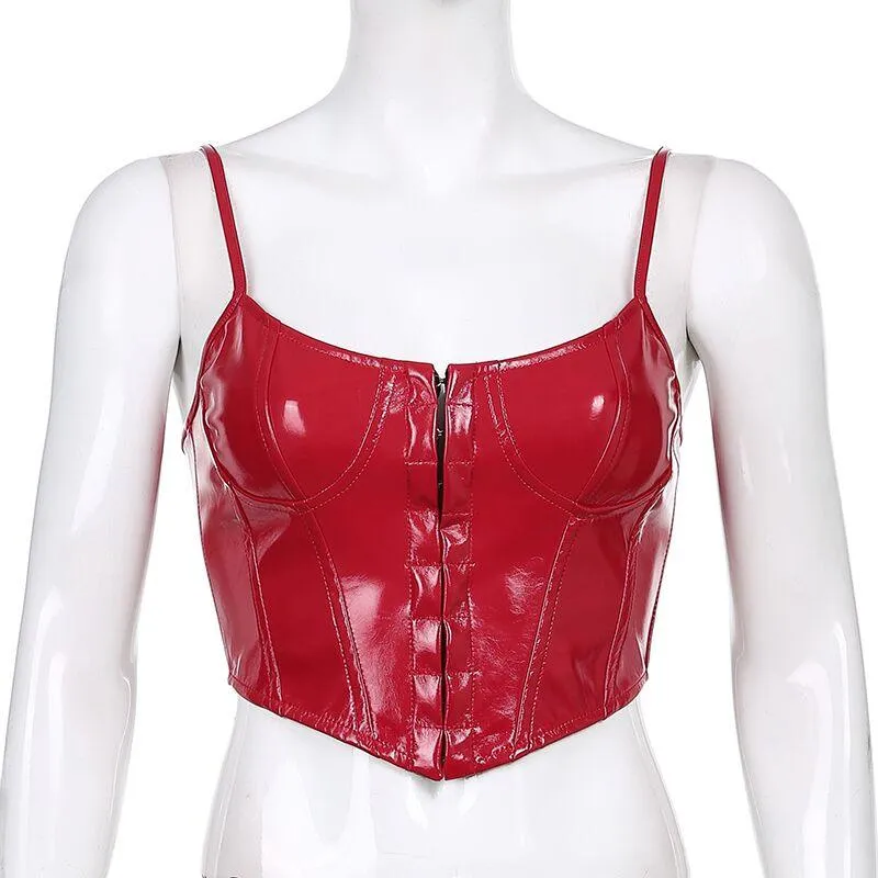 PU Leather Bustier Crop Top Low-cut Slim