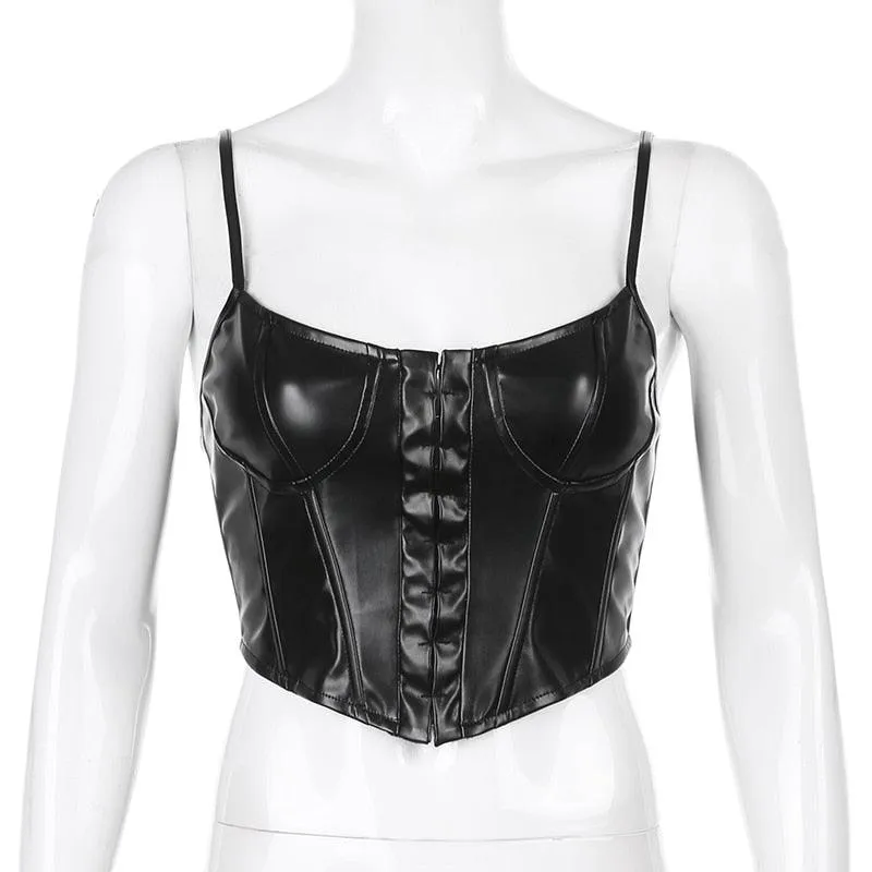 PU Leather Bustier Crop Top Low-cut Slim