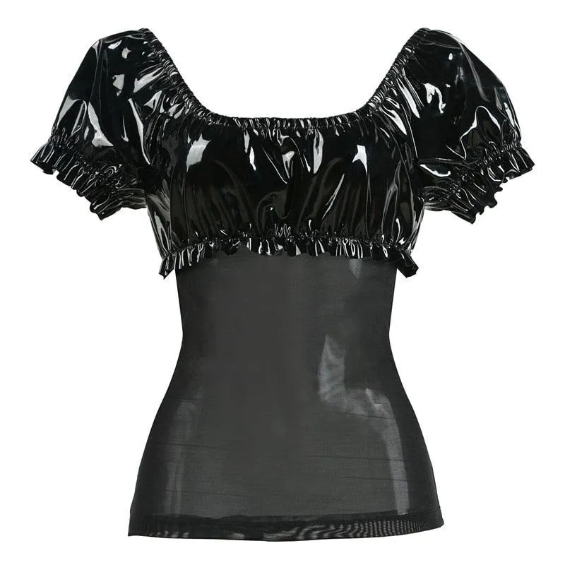 Punk Gothic PVC Faux Leather Mesh Top