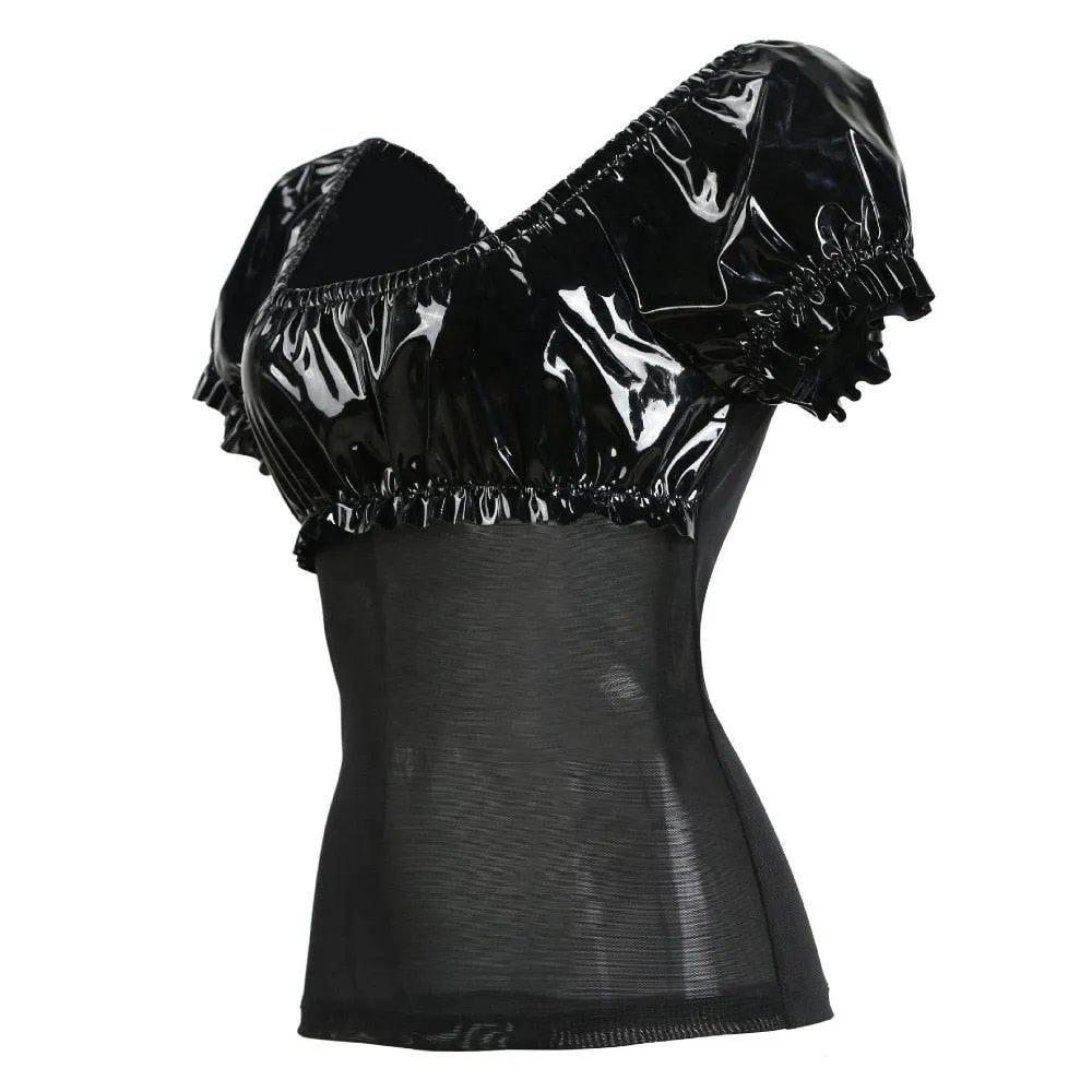 Punk Gothic PVC Faux Leather Mesh Top