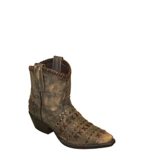 Rawhide Womens 6in Hand-Laced Distressed Brown Cowhide Ankle Boots