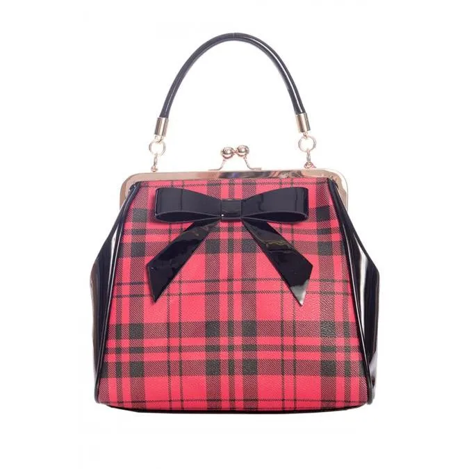 Red Black Vintage Plaid Retro Patent Tartan Check Handbag