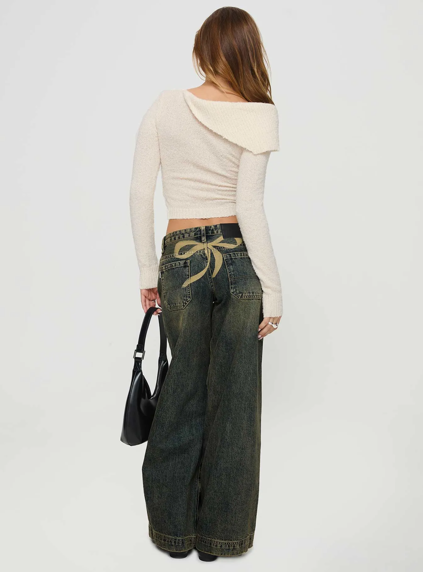 Ribbon Stamp Wide Leg Jeans Antique Wash