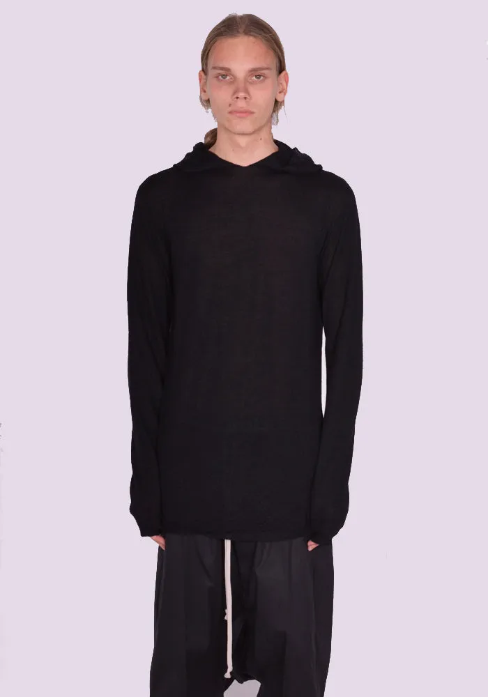 RICK OWENS MEN RU01D3623 WS 09 HOODED KNIT SWEATER BLACK