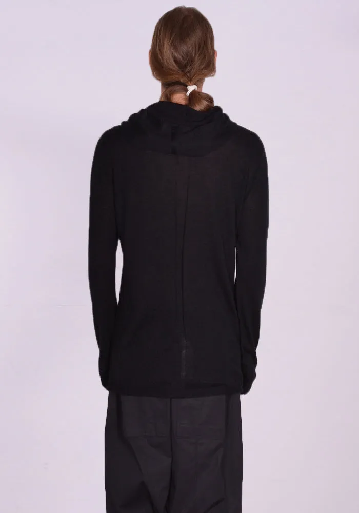 RICK OWENS MEN RU01D3623 WS 09 HOODED KNIT SWEATER BLACK