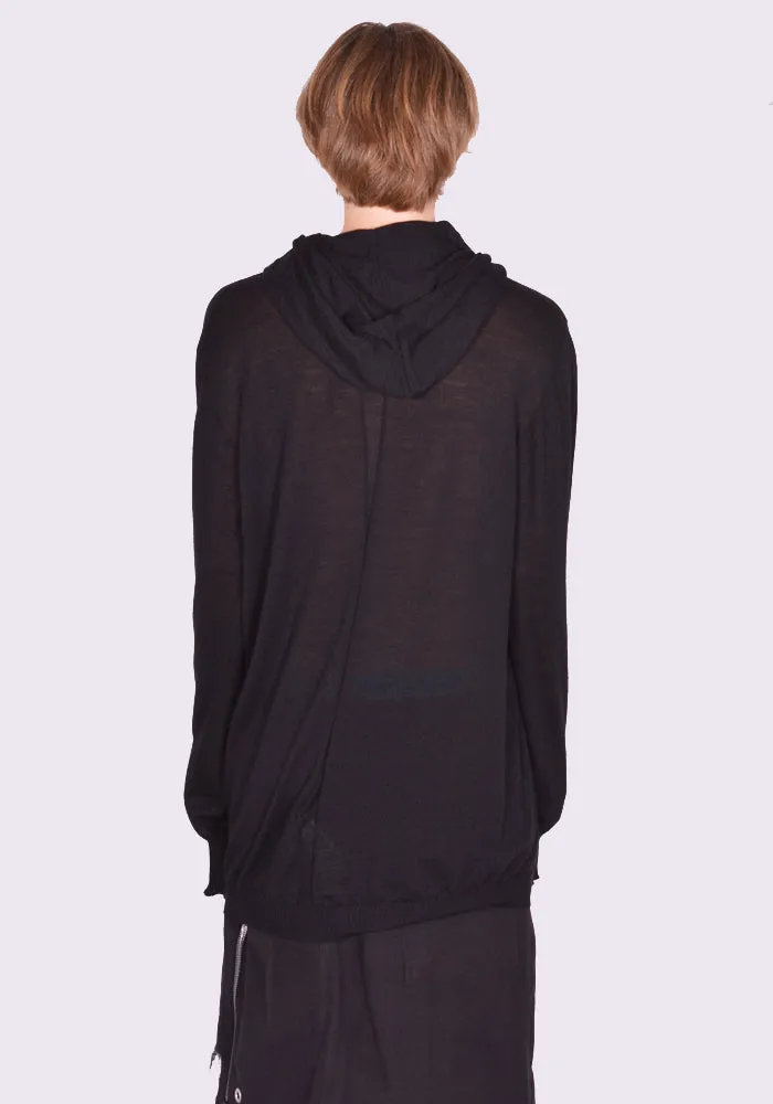 RICK OWENS MEN RU02D6623 M 09 OVERSIZED HOODED KNIT SWEATER BLACK (New Season FW24)