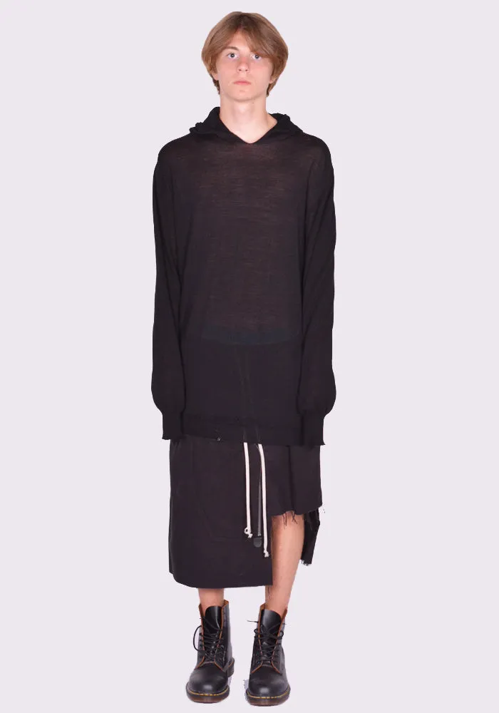 RICK OWENS MEN RU02D6623 M 09 OVERSIZED HOODED KNIT SWEATER BLACK (New Season FW24)