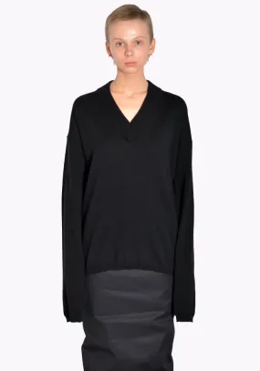 RICK OWENS RP02B6626 M V-NECK KNIT SWEATER BLACK