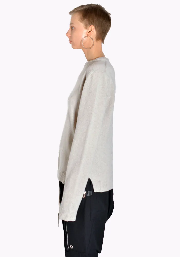 RICK OWENS RP02B6682 WSBR ROUND NECK KNIT SWEATER PEARL