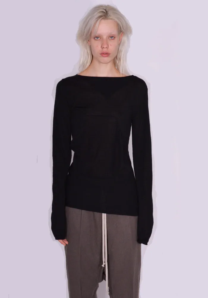 RICK OWENS WOMEN RP02C1673 WS 09 COLUMN KNIT SWEATER BLACK