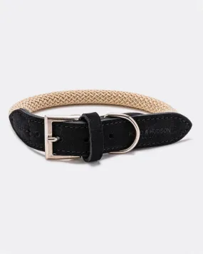 Rope and Suede Leather Dog Collar - Black