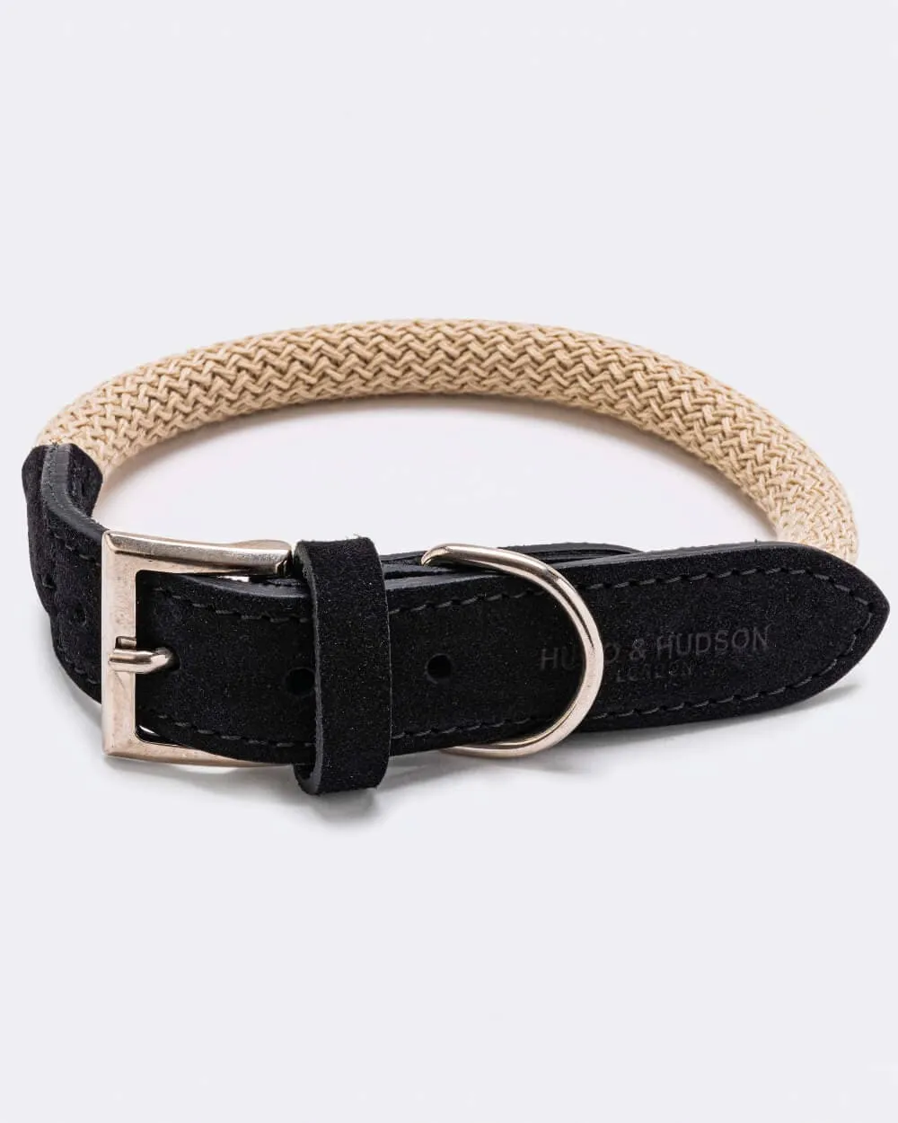 Rope and Suede Leather Dog Collar - Black