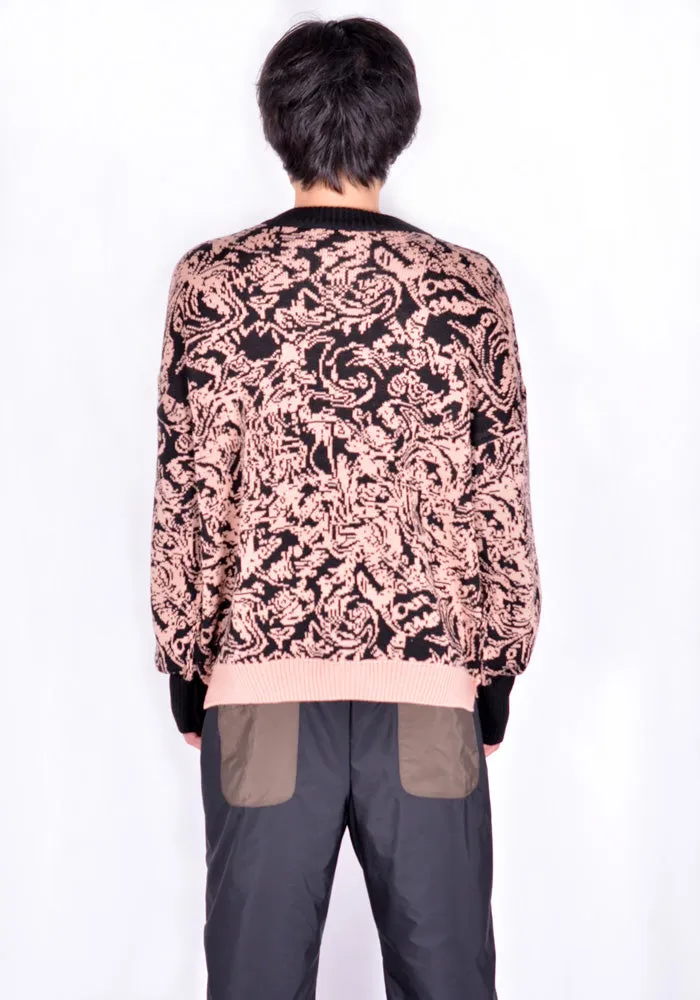 SERAPIS JACQUARD KNIT SWEATER SALMON PINK/BLACK SWIRL