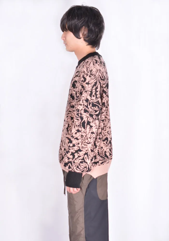 SERAPIS JACQUARD KNIT SWEATER SALMON PINK/BLACK SWIRL