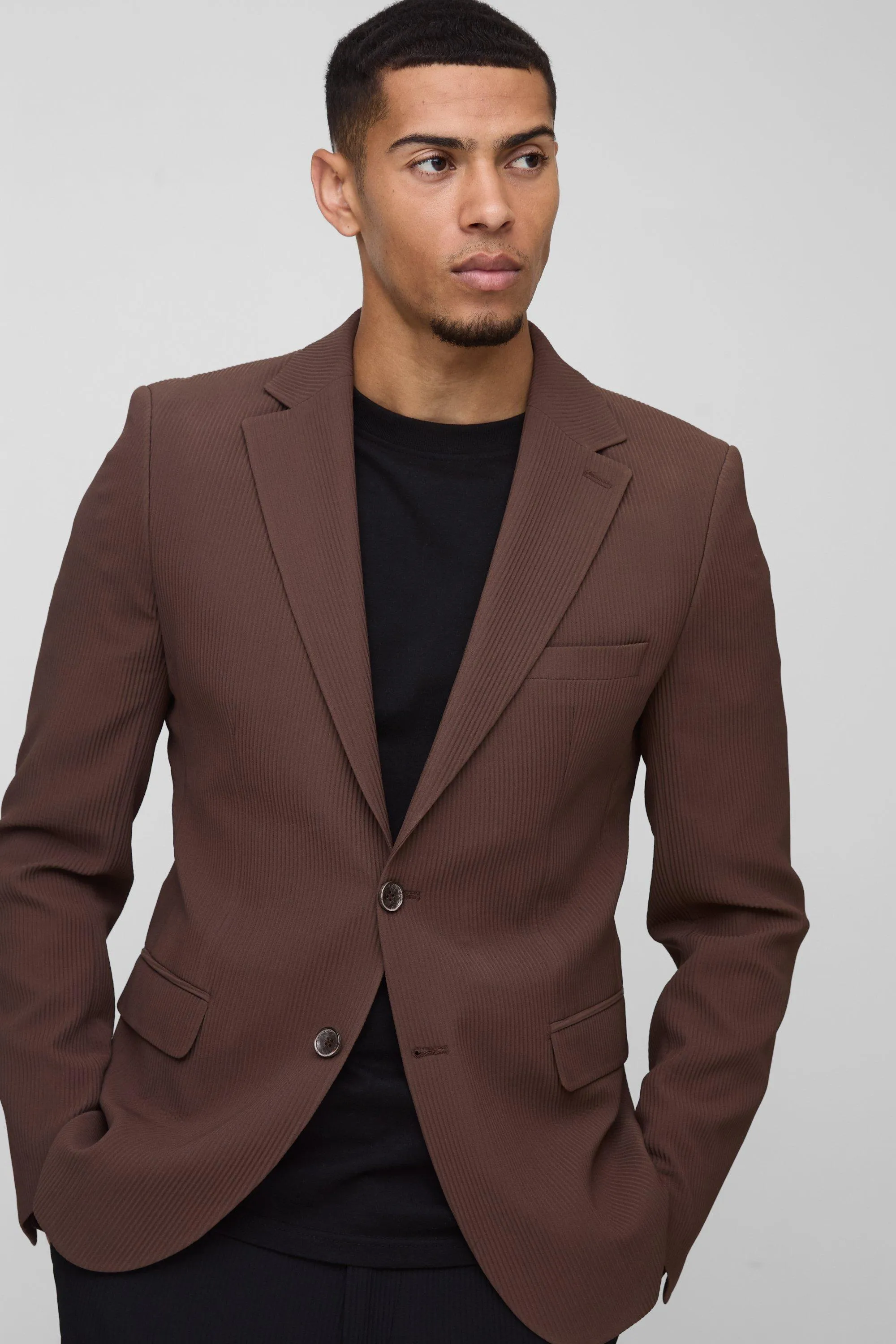 Skinny Fit Pleated Blazer