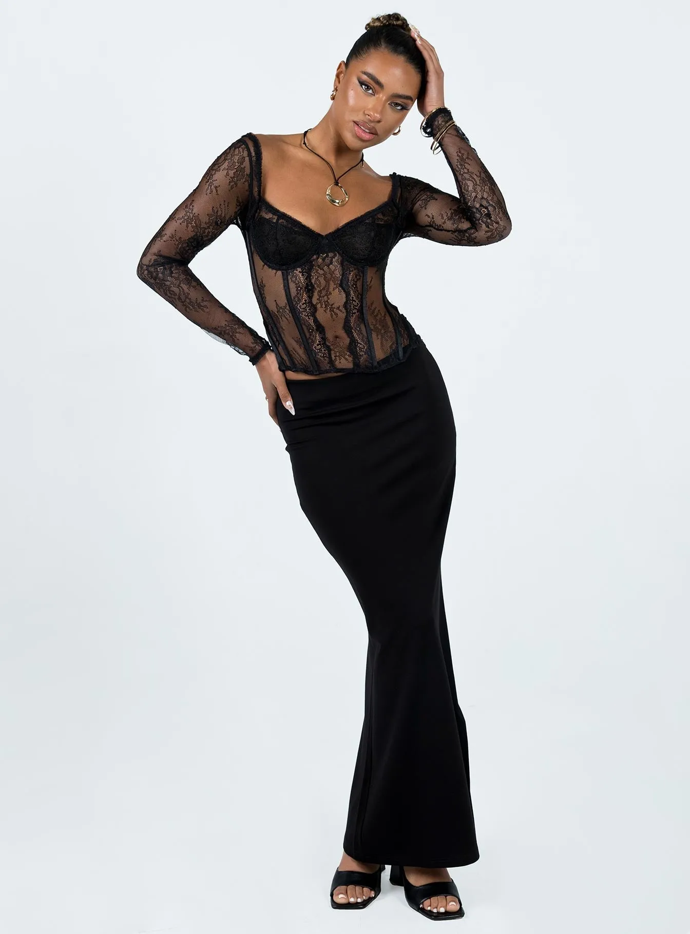 Some Like It Hot Long Sleeve Lace Corset Black