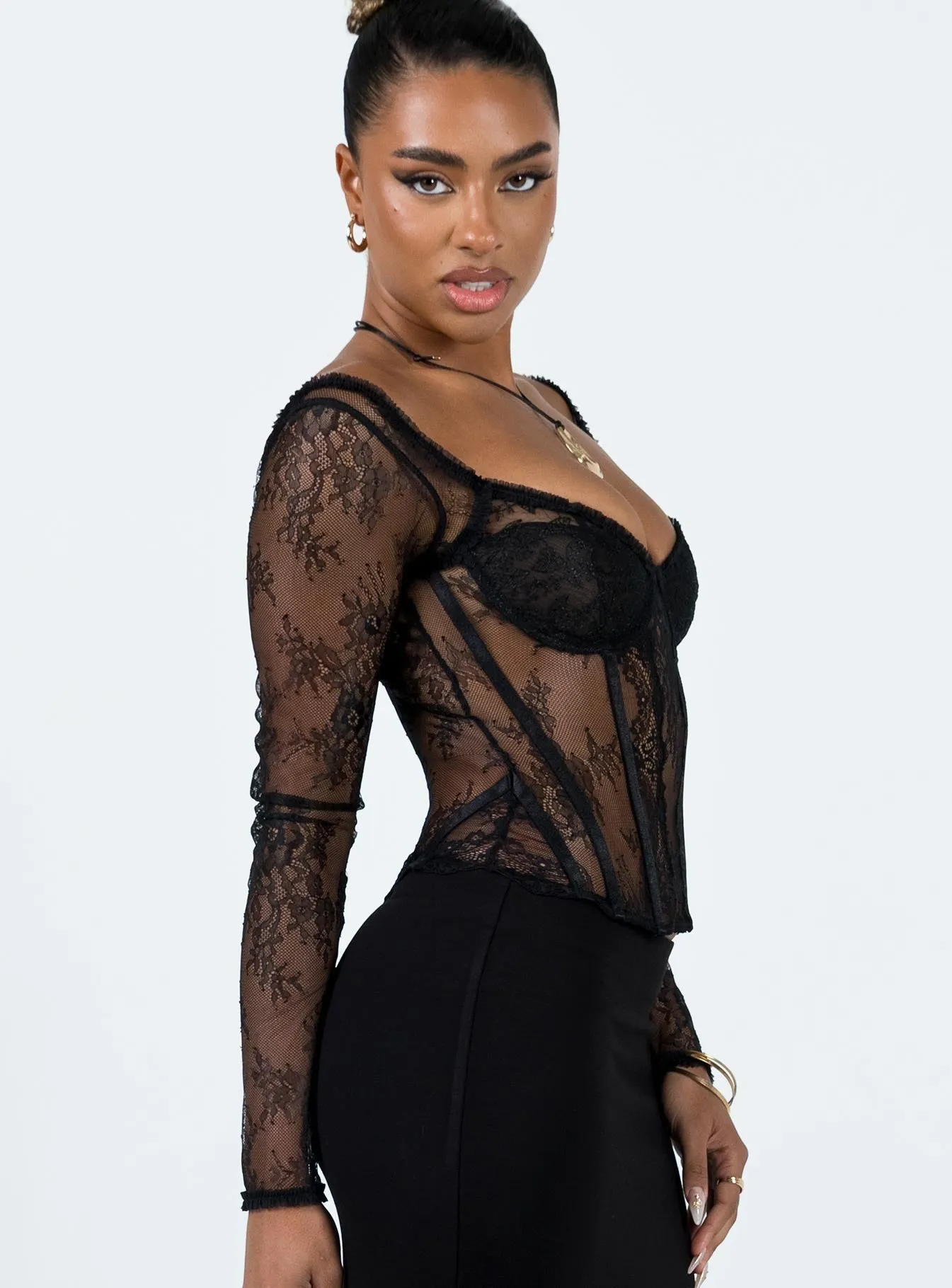 Some Like It Hot Long Sleeve Lace Corset Black