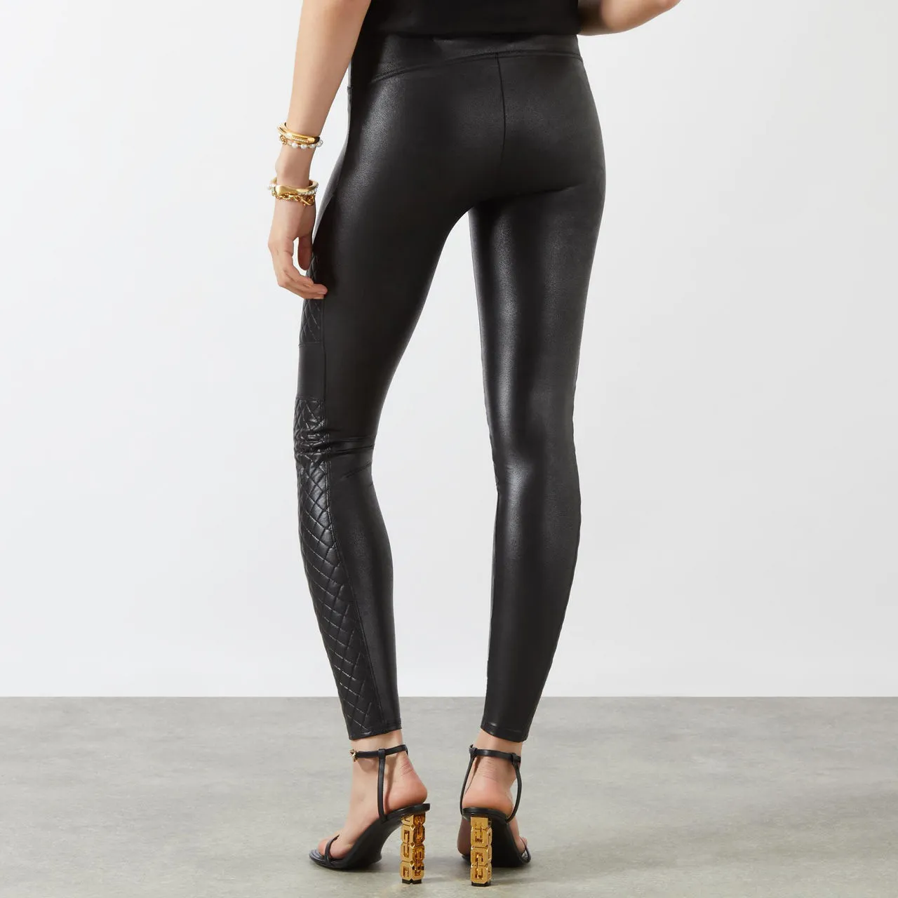 SPANX Faux Leather Quilted Leggings - Black