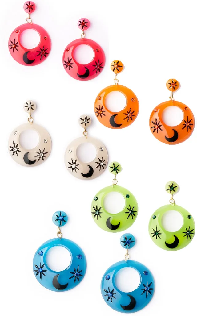 Splendette Moon Drop Hoop Earrings