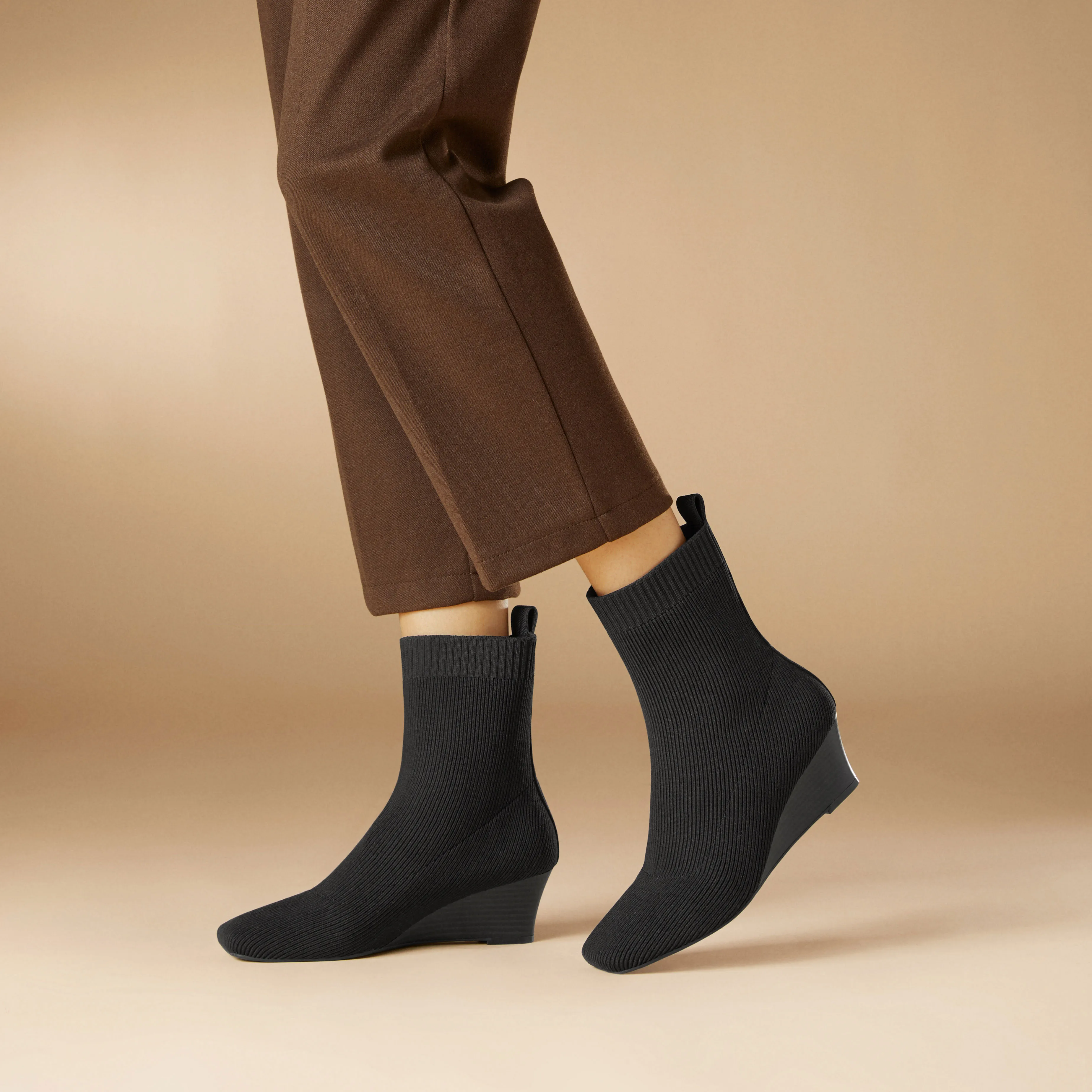   Square-Toe Water-Repellent Boots (Margot Wedge Bootie)